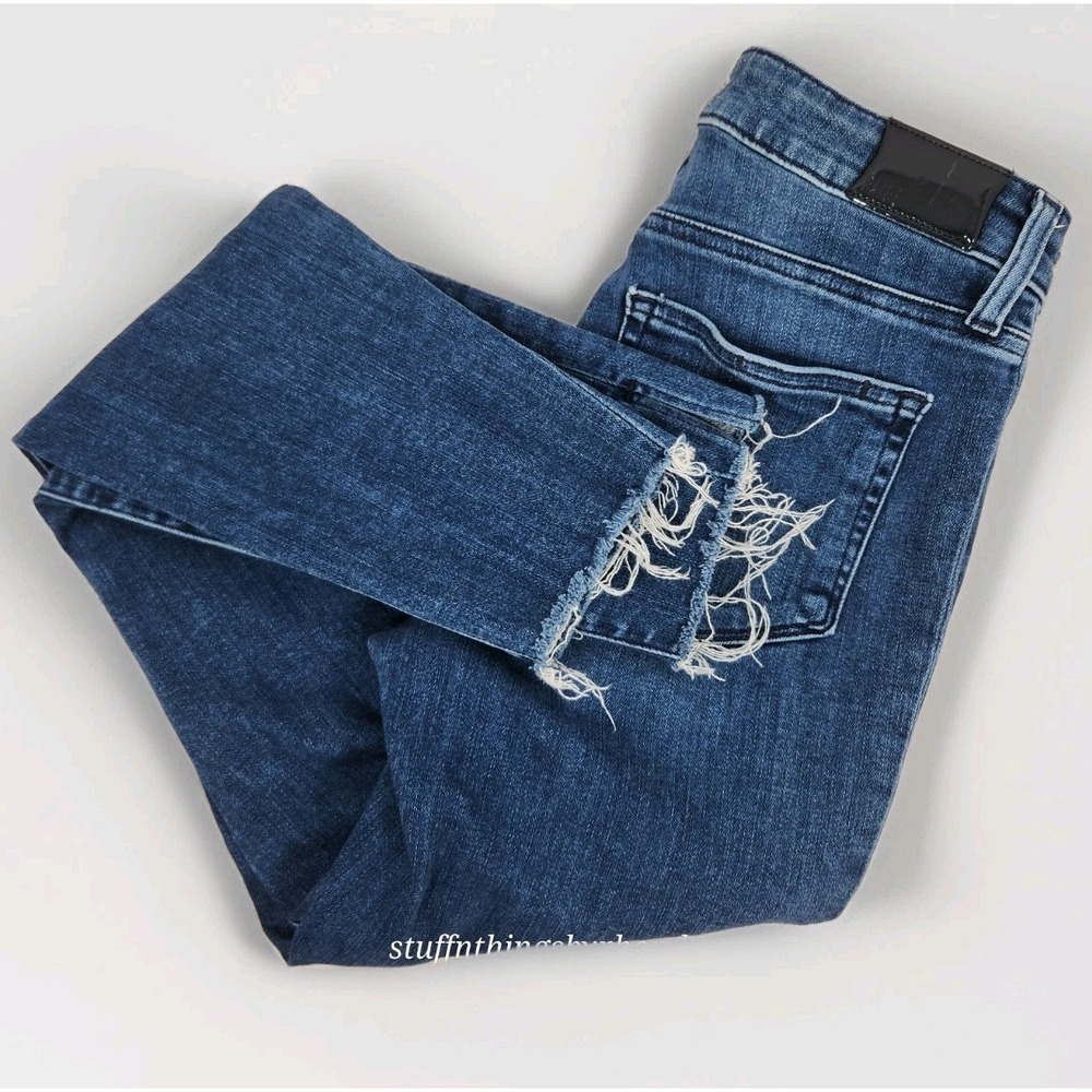 Paige Jeans Hoxton Ankle Distressed Blue Wash High Rise Denim Stretch Size 27"